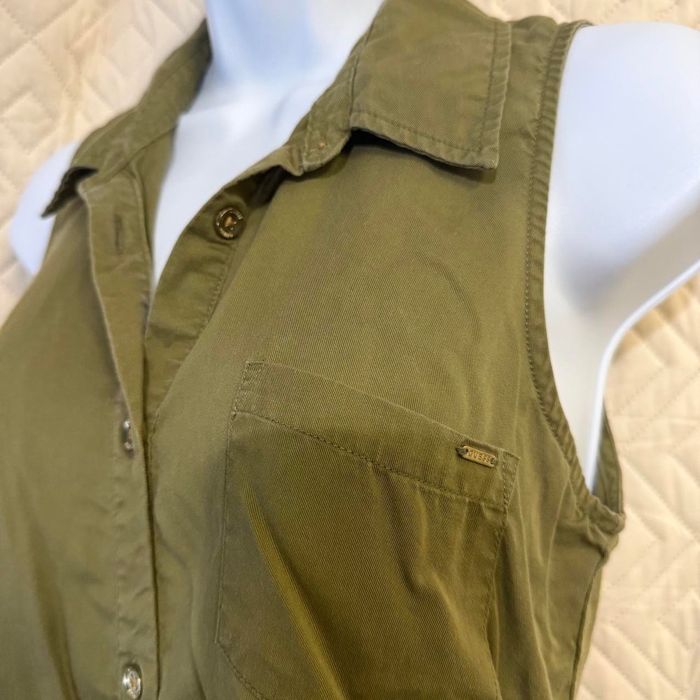 Guess Womens XS Shirt Dress Olive Green Sleeveless Button SAFARI UTILITY EARTHY